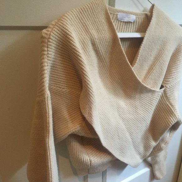 OAK + FORT Sweaters - Oak + Fort sweater S cream cross over off shoulder